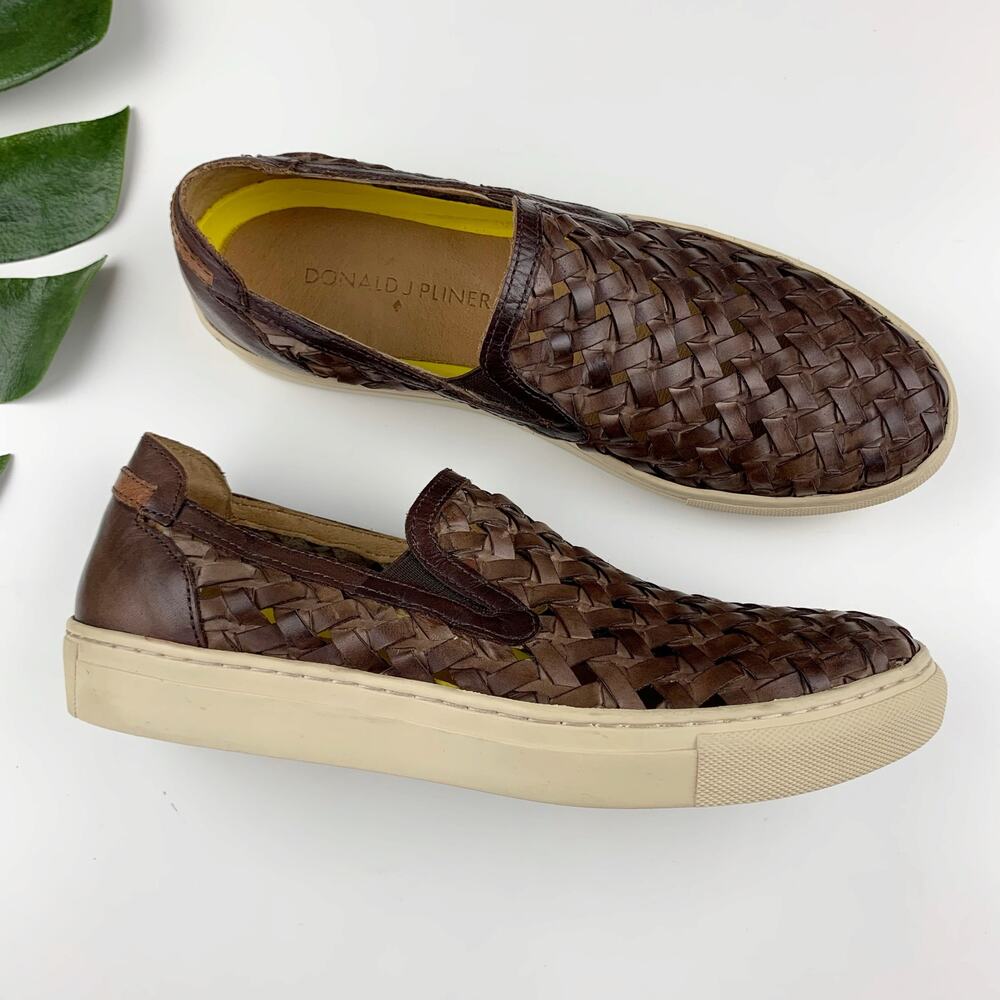 Donald J Pliner Karter Casual Sneakers Brown Woven Leather Slip On Men's 8